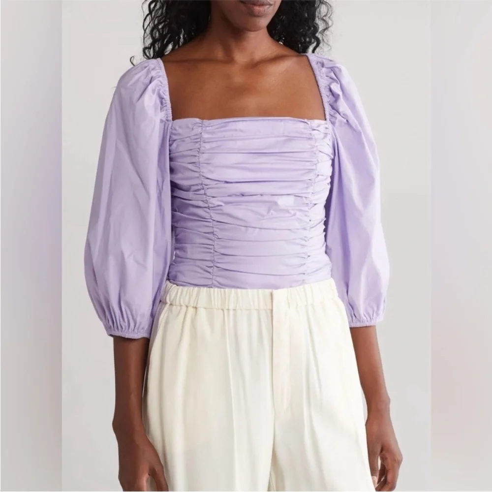 🌸 Wayf Lavender Ruched Puff Sleeve Blouse – Size XS 🌸 - Picture 1 of 9